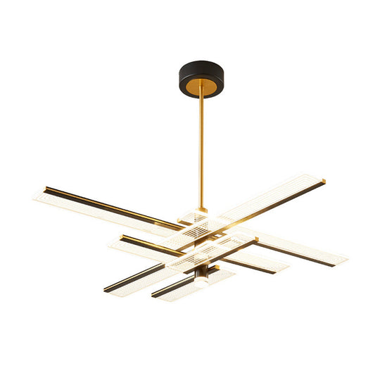 Modern Acrylic Rectangular Led Chandelier Hanging Light Fixture In Black For Living Room Pendant