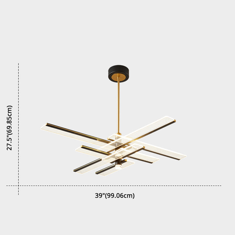 Modern Acrylic Rectangular Led Chandelier Hanging Light Fixture In Black For Living Room Pendant