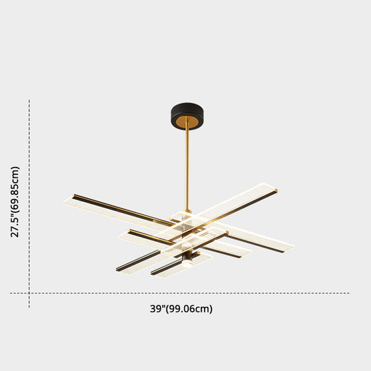 Modern Acrylic Rectangular Led Chandelier Hanging Light Fixture In Black For Living Room Pendant