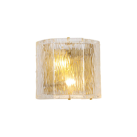 Modern Clear Ripple Glass Wall Sconce With 2 Lights - Gold Finish