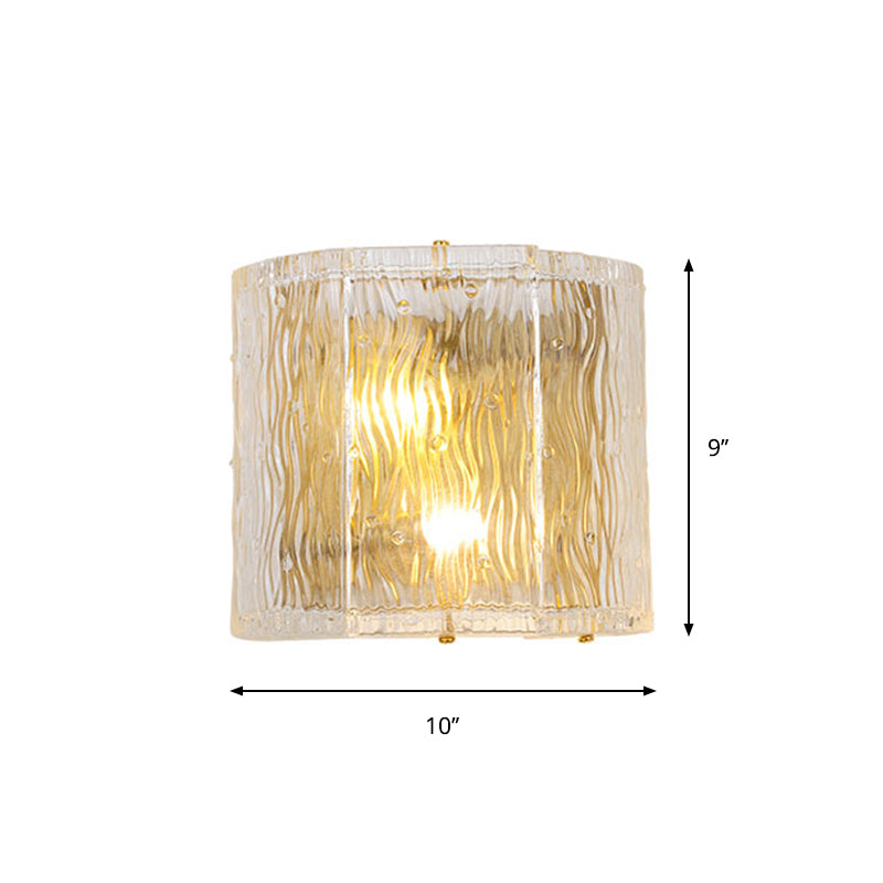 Modern Clear Ripple Glass Wall Sconce With 2 Lights - Gold Finish