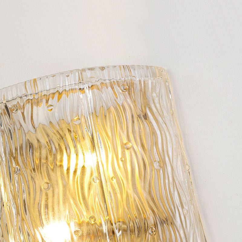 Modern Clear Ripple Glass Wall Sconce With 2 Lights - Gold Finish