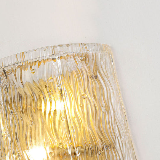 Modern Clear Ripple Glass Wall Sconce With 2 Lights - Gold Finish