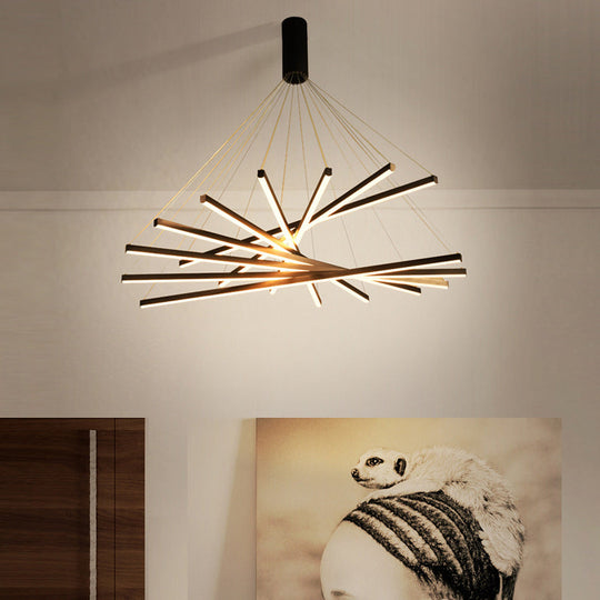 Minimalist Black Led Chandelier: Stylish Metal Suspension Lamp For Lobby