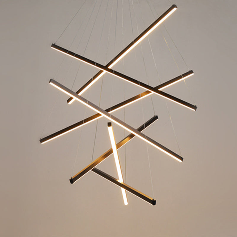 Minimalist Black Led Chandelier: Stylish Metal Suspension Lamp For Lobby