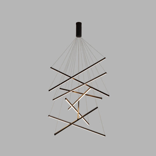 Minimalist Black Led Chandelier: Stylish Metal Suspension Lamp For Lobby 9 / Warm