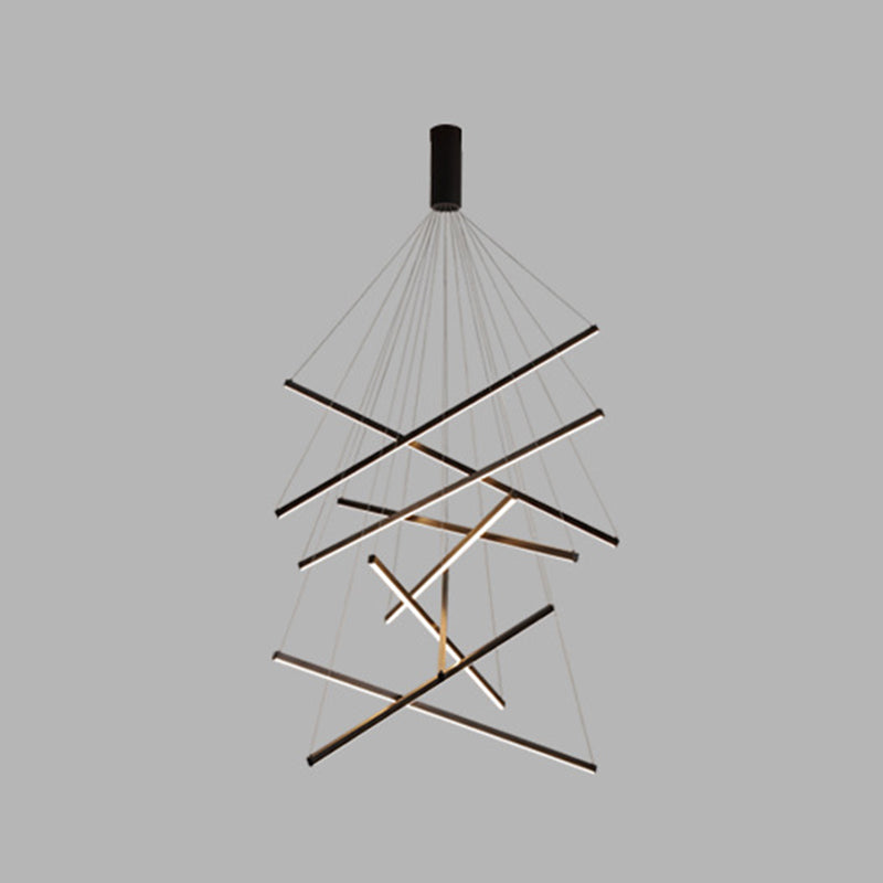 Black Sticks Led Chandelier Light Novelty Minimalist Metal Suspension Lamp For Lobby