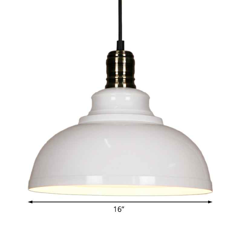 Industrial Style Metallic Pendant Ceiling Light - 12’/14’/16’ Dia 1 Bowl Shade Black/White Inner