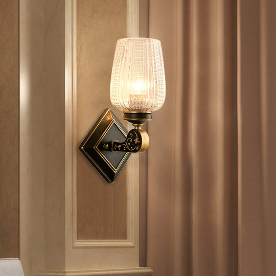 Contemporary Wall Mounted Light With Clear Textured Glass - Brass Finish