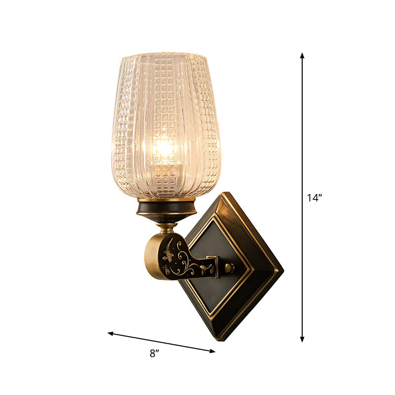 Contemporary Wall Mounted Light With Clear Textured Glass - Brass Finish