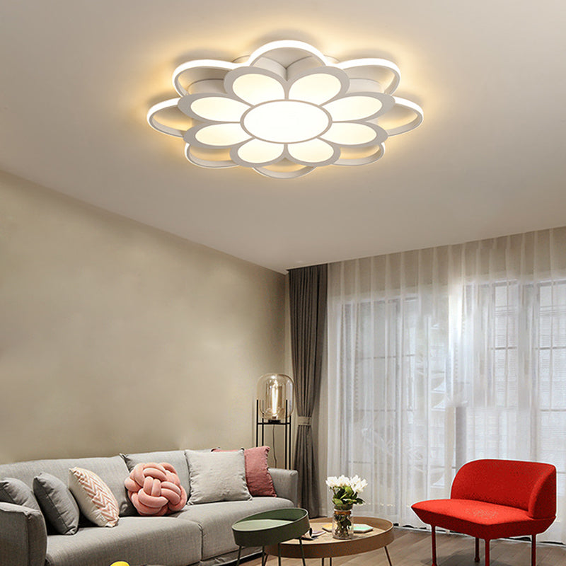 Warm/White/3 Color Led Crystal Flush Light - Simple White Floral Living Room Mount Lamp Multiple