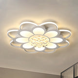 Warm/White/3 Color Led Crystal Flush Light - Simple White Floral Living Room Mount Lamp Multiple