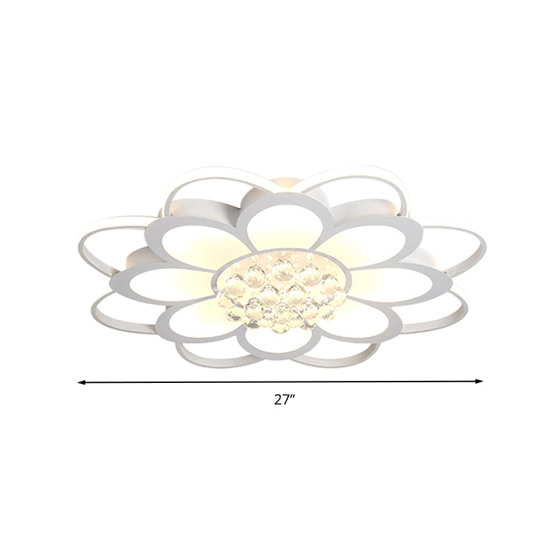 Warm/White/3 Color Led Crystal Flush Light - Simple White Floral Living Room Mount Lamp Multiple