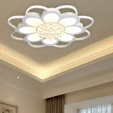 Warm/White/3 Color Led Crystal Flush Light - Simple White Floral Living Room Mount Lamp Multiple