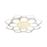 Warm/White/3 Color Led Crystal Flush Light - Simple White Floral Living Room Mount Lamp Multiple