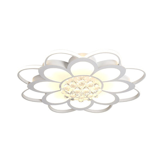Warm/White/3 Color Led Crystal Flush Light - Simple White Floral Living Room Mount Lamp Multiple