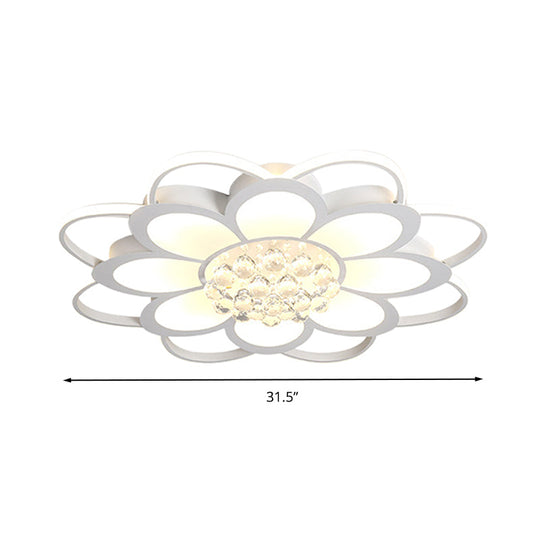 Warm/White/3 Color Led Crystal Flush Light - Simple White Floral Living Room Mount Lamp Multiple