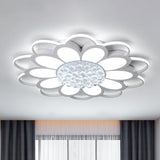 Warm/White/3 Color Led Crystal Flush Light - Simple White Floral Living Room Mount Lamp Multiple