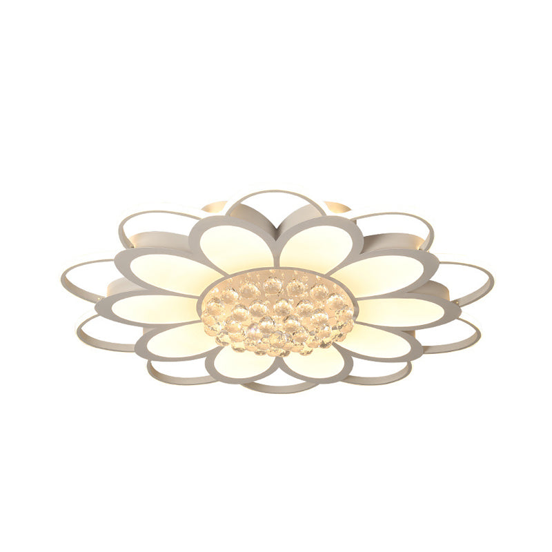 Warm/White/3 Color Led Crystal Flush Light - Simple White Floral Living Room Mount Lamp Multiple