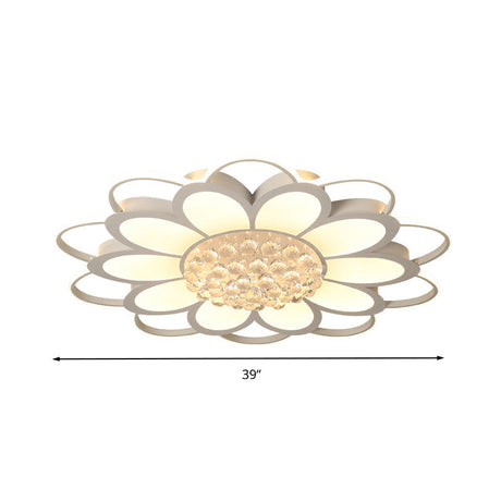 Warm/White/3 Color Led Crystal Flush Light - Simple White Floral Living Room Mount Lamp Multiple