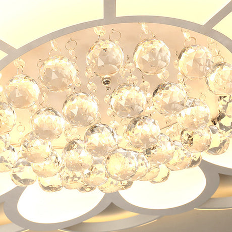 Warm/White/3 Color Led Crystal Flush Light - Simple White Floral Living Room Mount Lamp Multiple