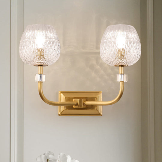 Contemporary Gold Finish Dome Foyer Wall Sconce With Clear Lattice Glass 2 /