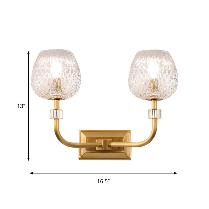 Contemporary Gold Finish Dome Foyer Wall Sconce With Clear Lattice Glass