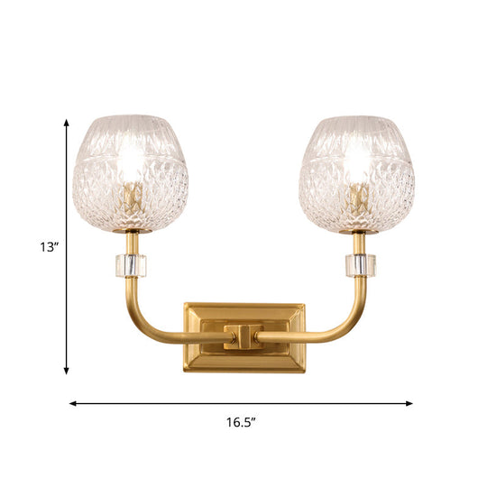 Contemporary Gold Finish Dome Foyer Wall Sconce With Clear Lattice Glass