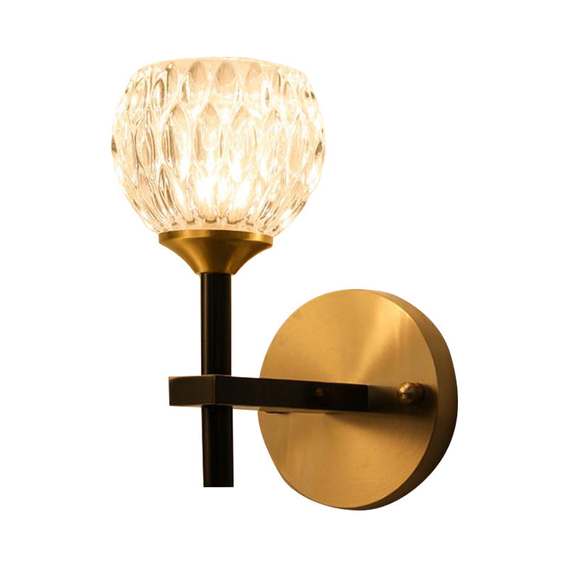 Modern Black And Gold Wall Light With Clear Dimpled Glass For Living Room