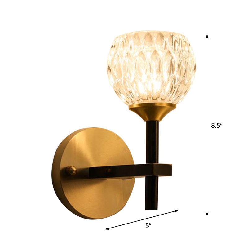 Modern Black And Gold Wall Light With Clear Dimpled Glass For Living Room