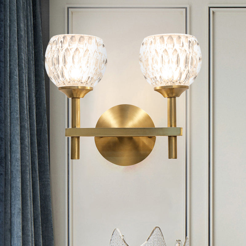 Modern Black And Gold Wall Light With Clear Dimpled Glass For Living Room