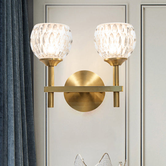 Modern Black And Gold Wall Light With Clear Dimpled Glass For Living Room