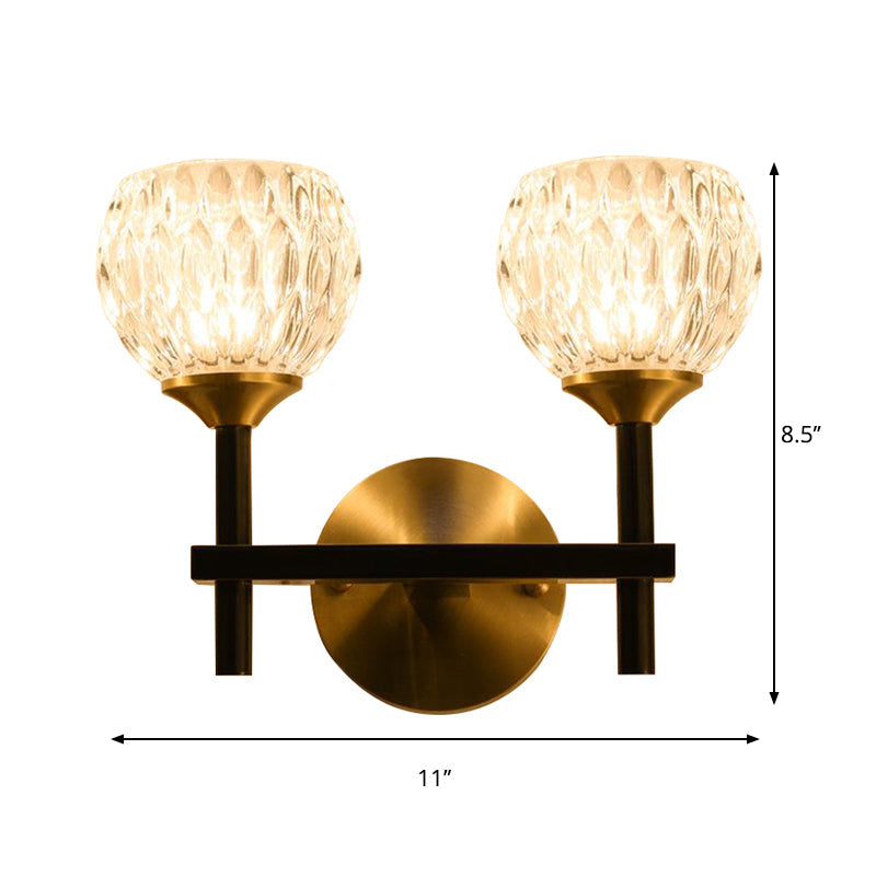 Modern Black And Gold Wall Light With Clear Dimpled Glass For Living Room
