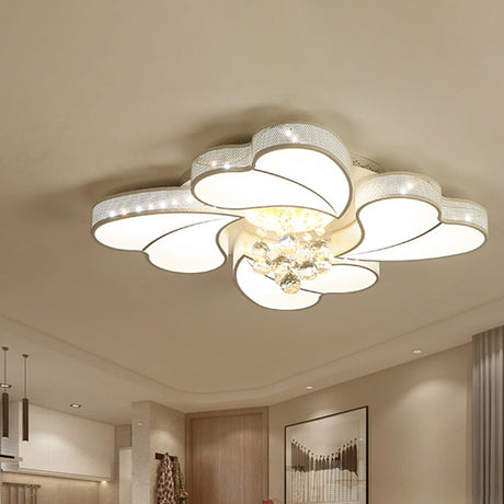 Led Flower-Shaped Flush Light Fixture In White Crystal - 20.5/24.5/28.5 Width Simple Mounting Ideal