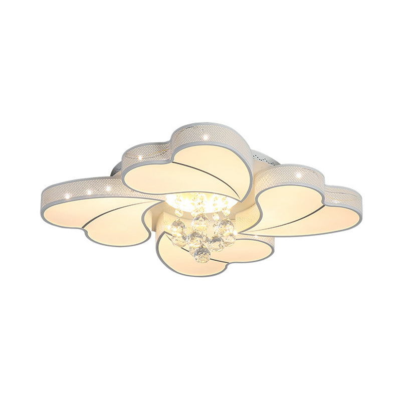 Led Flower - Shaped Flush Light Fixture In White Crystal - 20.5’/24.5’/28.5’ Width Simple