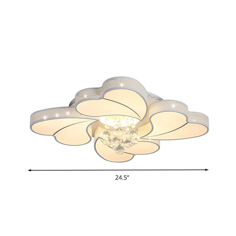 Led Flower - Shaped Flush Light Fixture In White Crystal - 20.5’/24.5’/28.5’ Width Simple