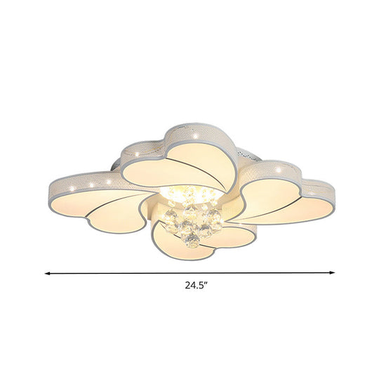 Led Flower-Shaped Flush Light Fixture In White Crystal - 20.5/24.5/28.5 Width Simple Mounting Ideal