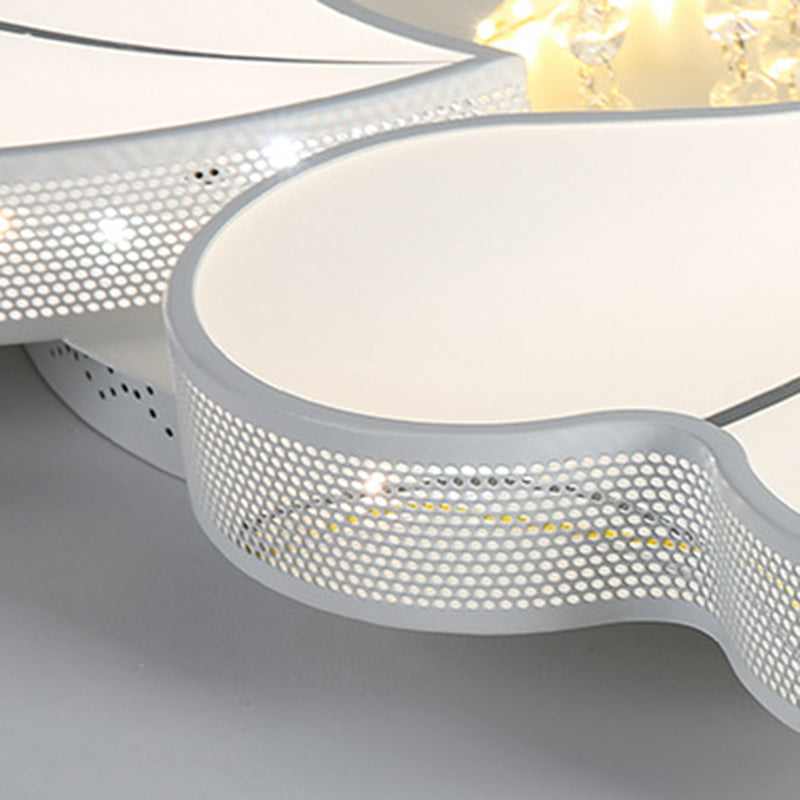 Led Flower - Shaped Flush Light Fixture In White Crystal - 20.5’/24.5’/28.5’ Width Simple