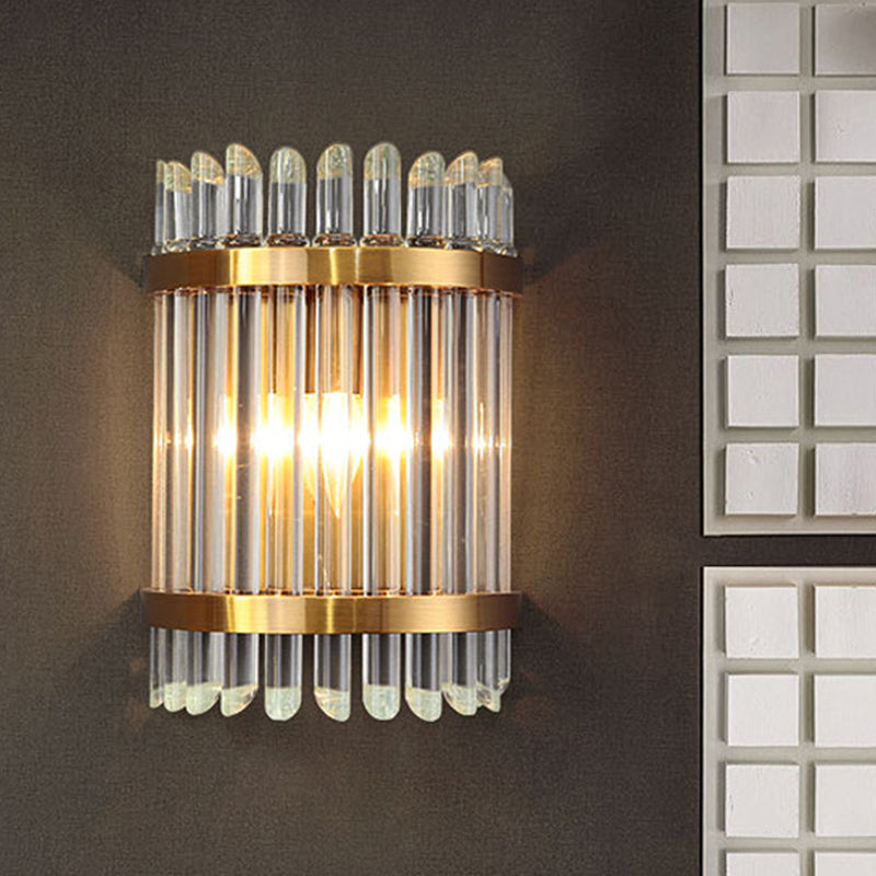 Modernist Clear Crystal 1-Light Wall Mounted Lamp With Gold Finish For Living Room