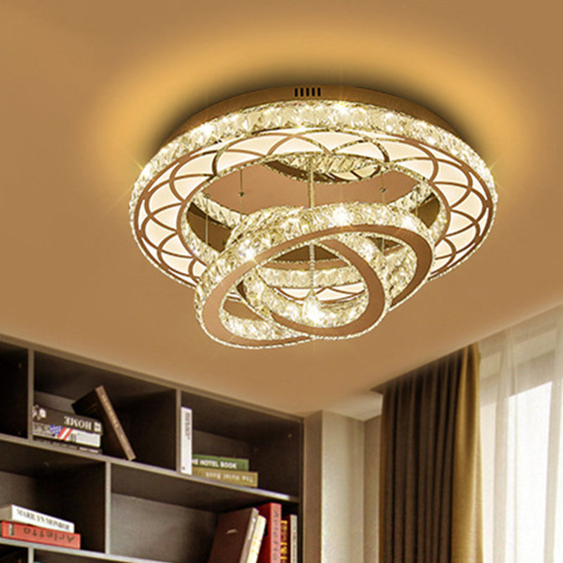 Modern Led Crystal Flush Mount Ceiling Lamp In Chrome - 23.5’/31.5’ Wide Ring Ideal For Living Room