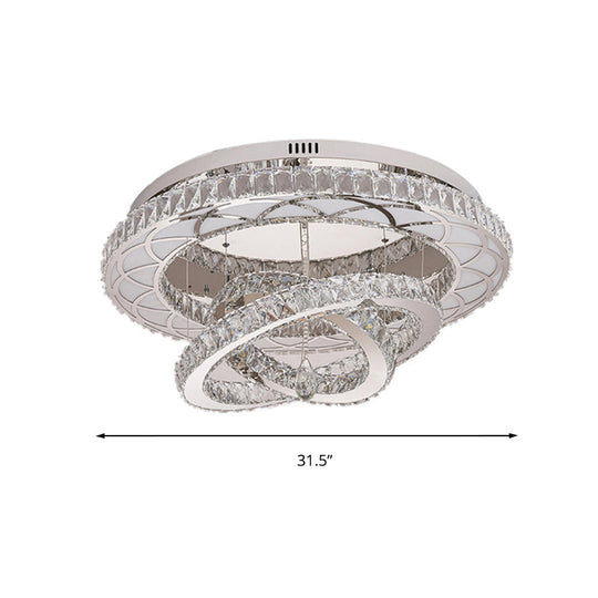 Modern Led Crystal Flush Mount Ceiling Lamp In Chrome - 23.5’/31.5’ Wide Ring Ideal For Living Room