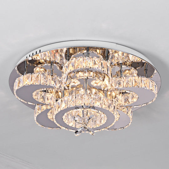 Modern Led Flush Ceiling Light: Floral - Like Crystal Mount In Chrome For Living Room -