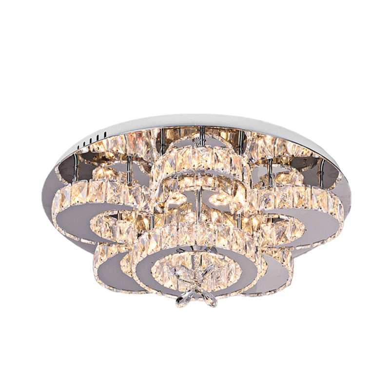 Modern Led Flush Ceiling Light: Floral-Like Crystal Mount In Chrome For Living Room - 23.5/31.5 Wide