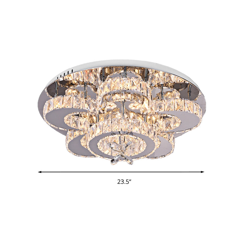 Modern Led Flush Ceiling Light: Floral - Like Crystal Mount In Chrome For Living Room -