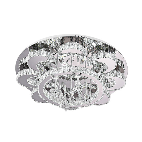 Modern Led Flush Ceiling Light: Floral-Like Crystal Mount In Chrome For Living Room - 23.5/31.5 Wide