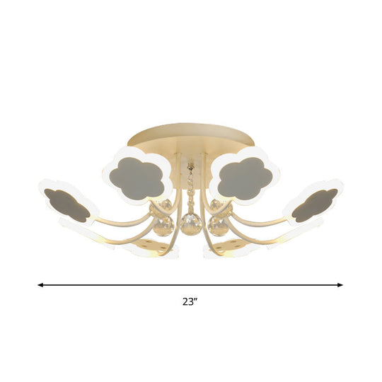 Semi - Mount Petal - Shaped Acrylic Led Ceiling Lamp With Crystal Draping - Black/White 23’/27’