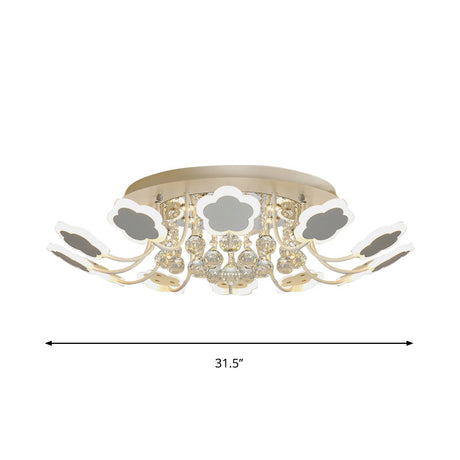 Semi-Mount Petal-Shaped Acrylic Led Ceiling Lamp With Crystal Draping - Black/White 23/27 Width