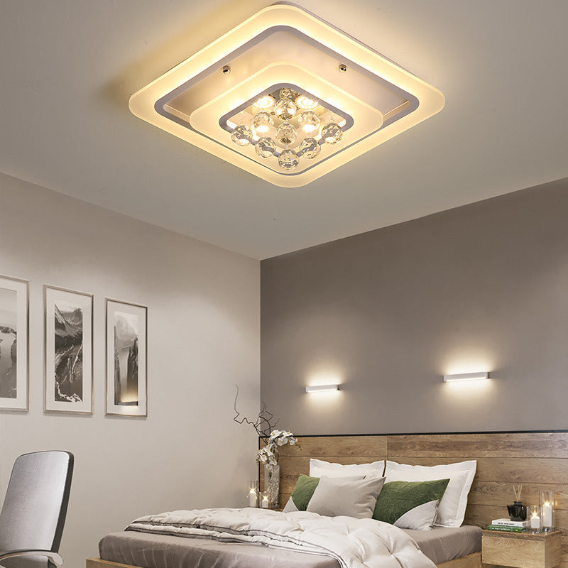 Square Crystal Led Flush Ceiling Light - 19.5/23.5/27.5 Sizes Modern White Design Warm/White