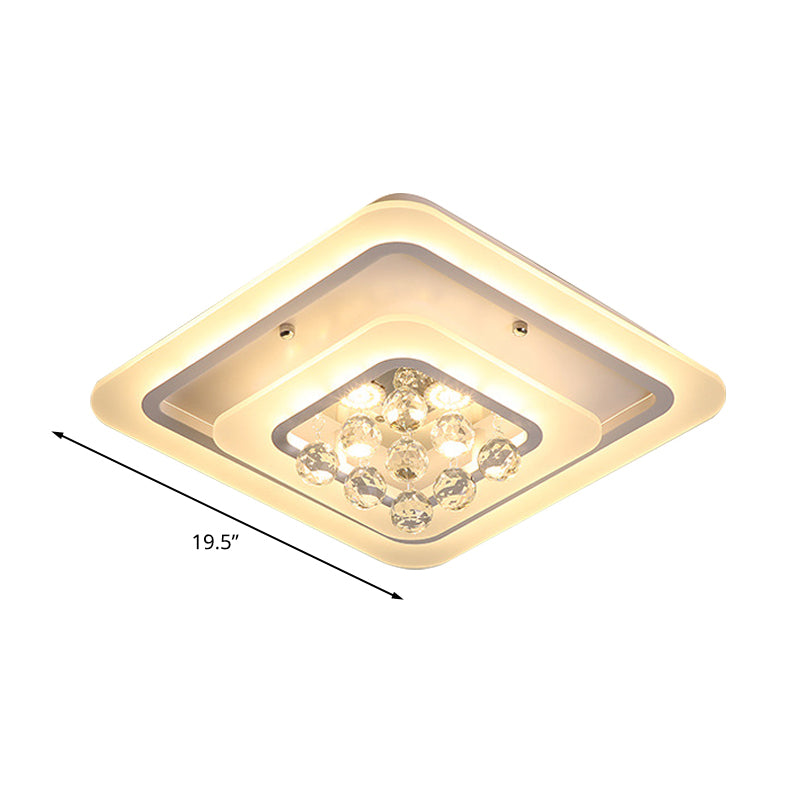 Square Crystal Led Flush Ceiling Light - 19.5/23.5/27.5 Sizes Modern White Design Warm/White