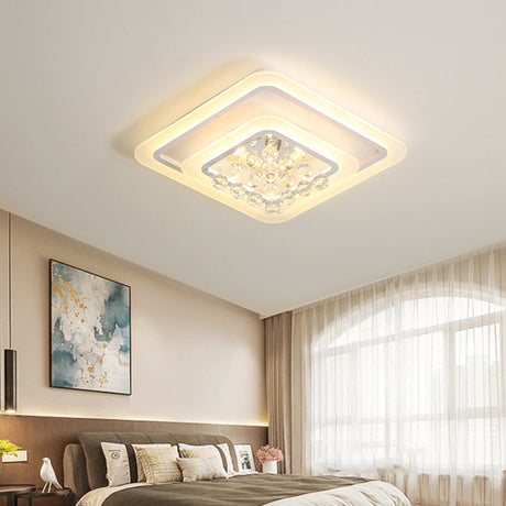 Square Crystal Led Flush Ceiling Light - 19.5/23.5/27.5 Sizes Modern White Design Warm/White